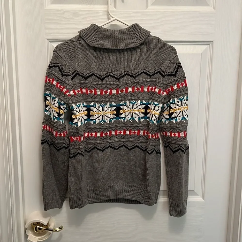 Gymboree Fair Isle shawl collar youth boys gray sweater size large (10/12).